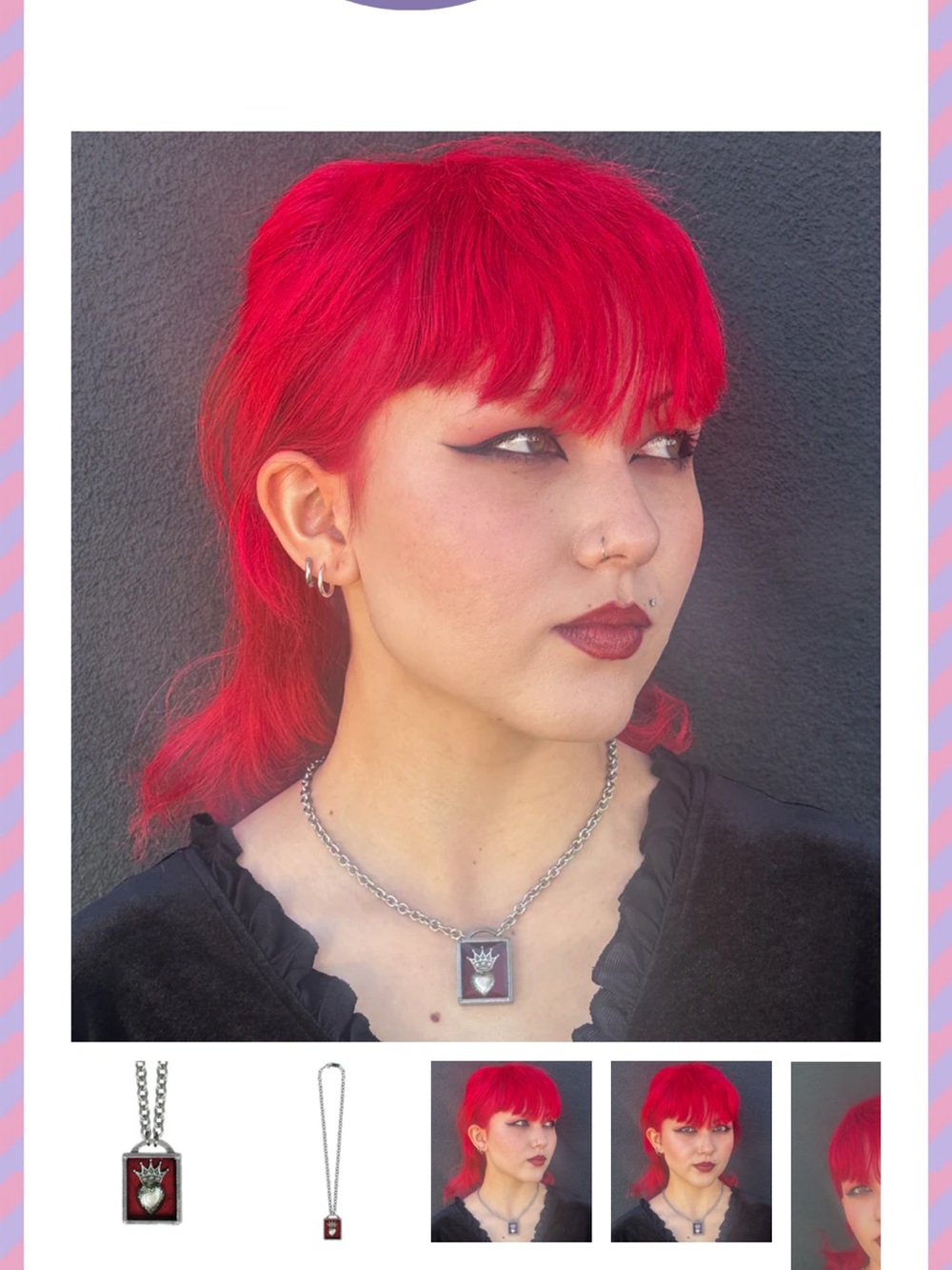 Crown Heart Pendant Necklace in Red - Silver-Plated